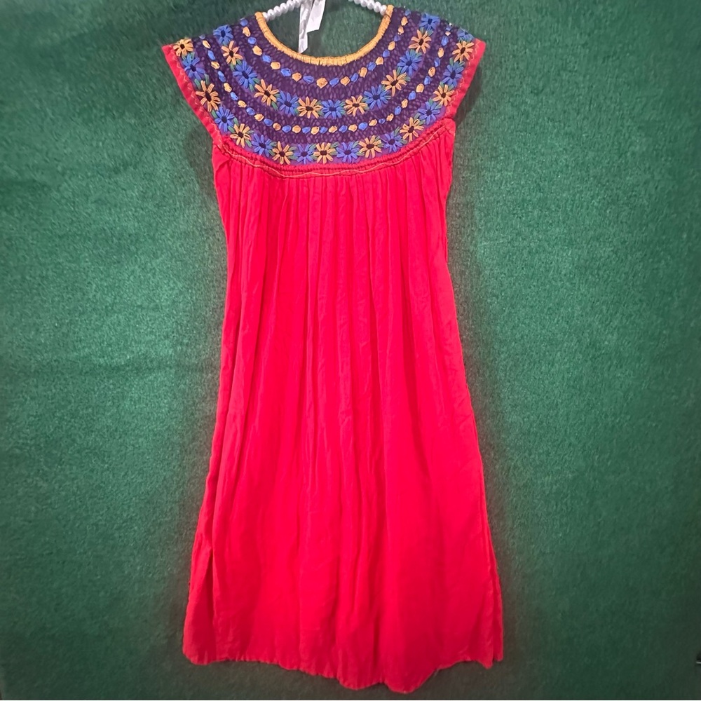 Embroidered Mexican Folk Red Floral Dress